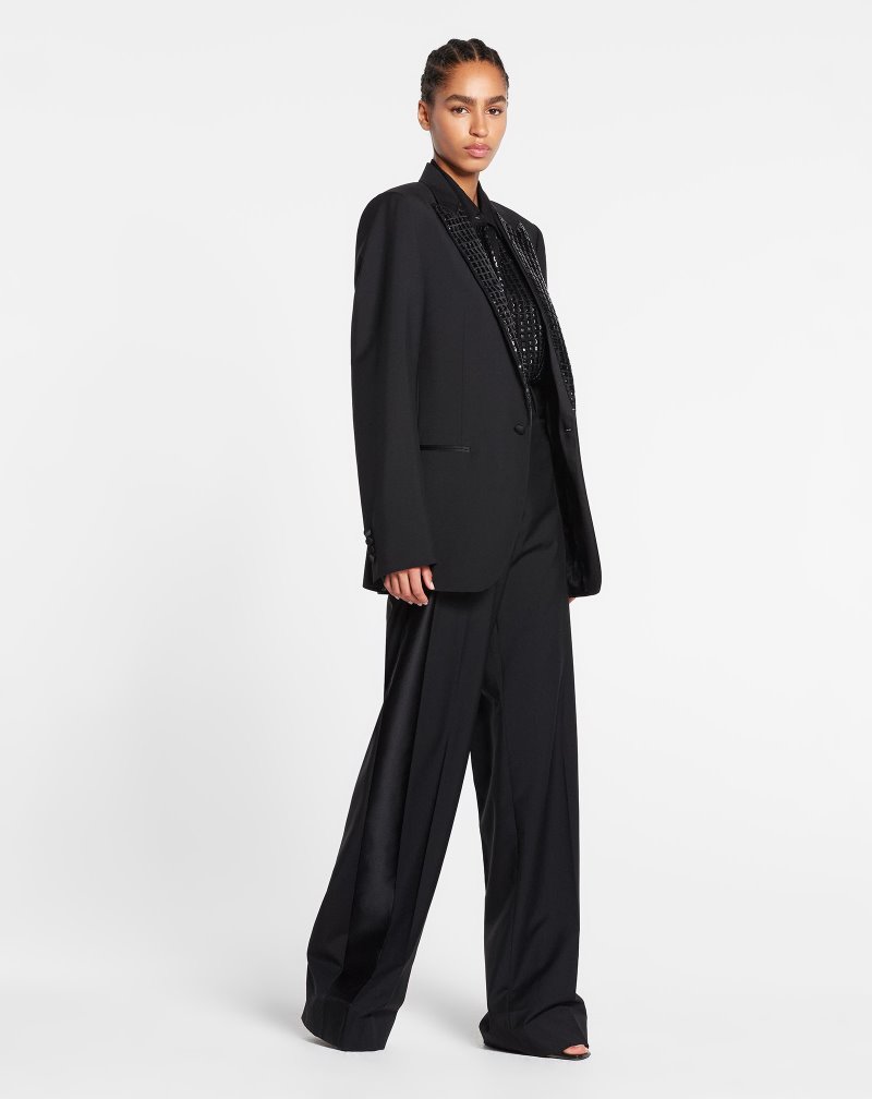Lanvin Evening Tailored Jacket With Sequin-embroidered Lapels Jackor Dam Svarta | KJ97-3637P5