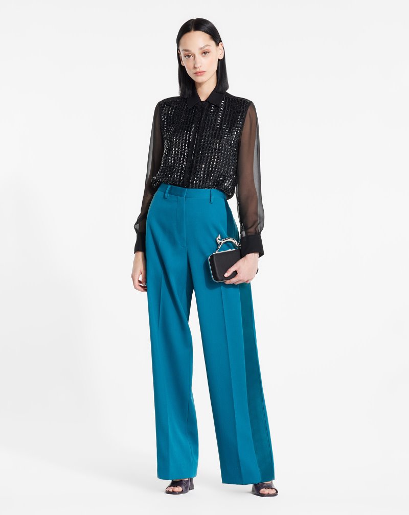 Lanvin Fitted Embroidered Shirts Skjorta Dam Svarta | UM86-5326B1