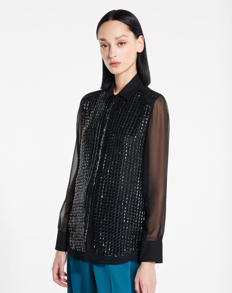 Lanvin Fitted Embroidered Shirts Skjorta Dam Svarta | UM86-5326B1