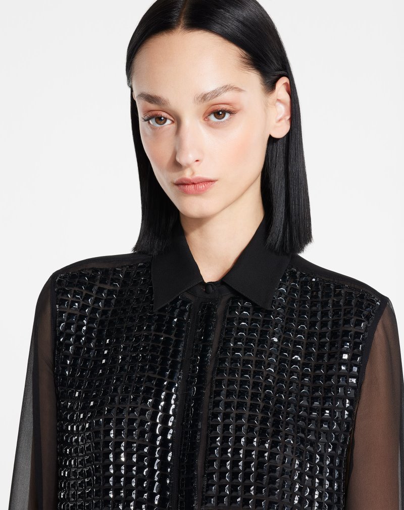 Lanvin Fitted Embroidered Shirts Skjorta Dam Svarta | UM86-5326B1