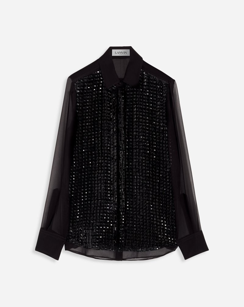 Lanvin Fitted Embroidered Shirts Skjorta Dam Svarta | UM86-5326B1