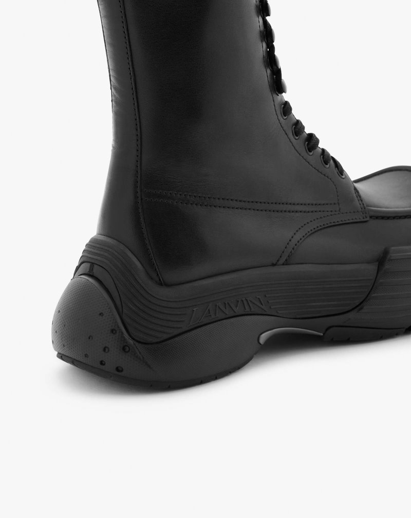 Lanvin Flash-x Bold Leather Lace-up Boots Stövlar Dam Svarta Svarta | XX80-1890N8