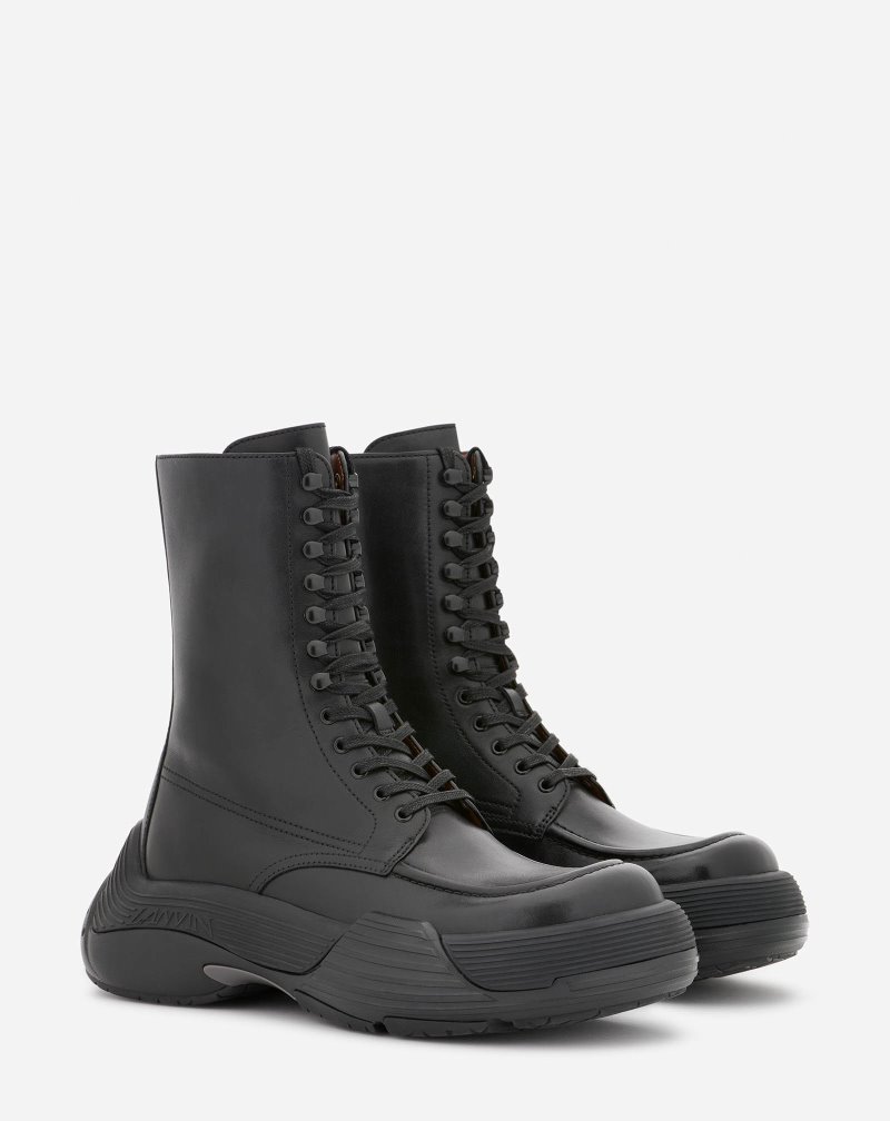 Lanvin Flash-x Bold Leather Lace-up Boots Stövlar Dam Svarta Svarta | XX80-1890N8