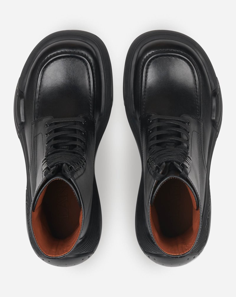Lanvin Flash-x Bold Leather Lace-up Boots Stövlar Dam Svarta Svarta | XX80-1890N8