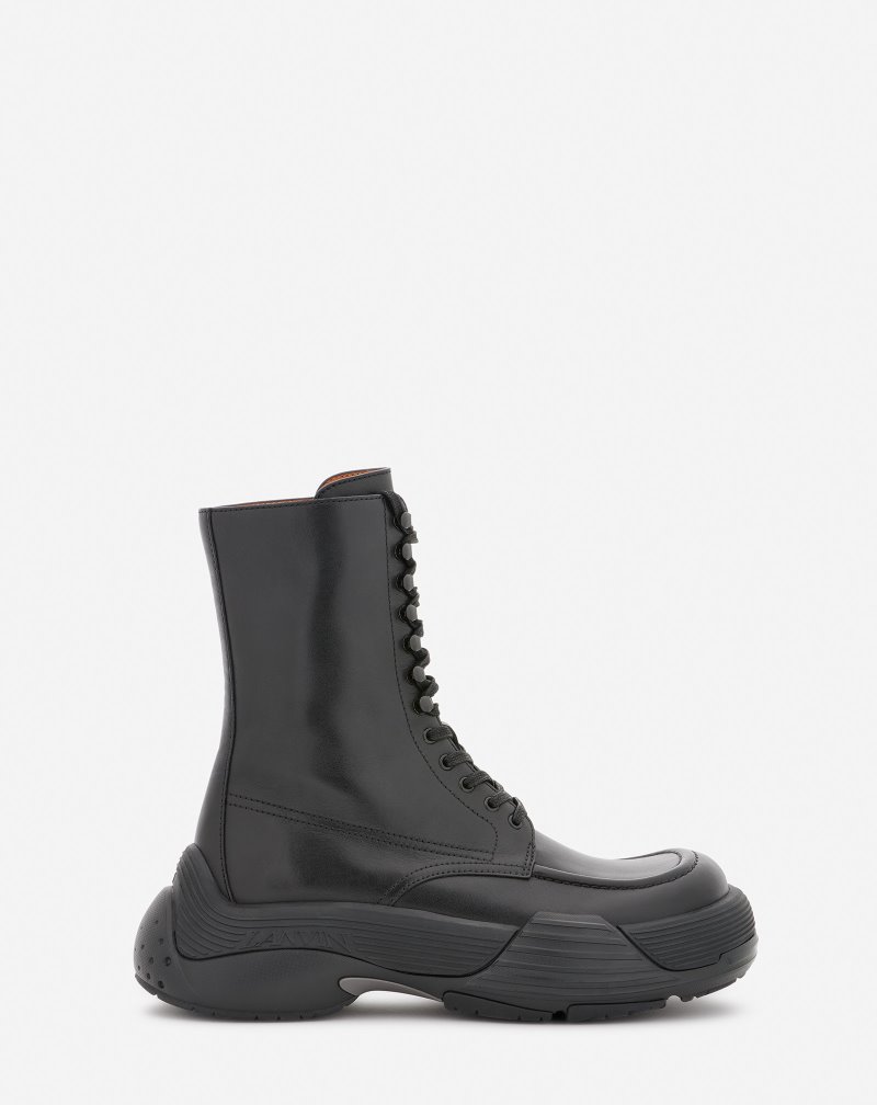 Lanvin Flash-x Bold Leather Lace-up Boots Stövlar Dam Svarta Svarta | XX80-1890N8