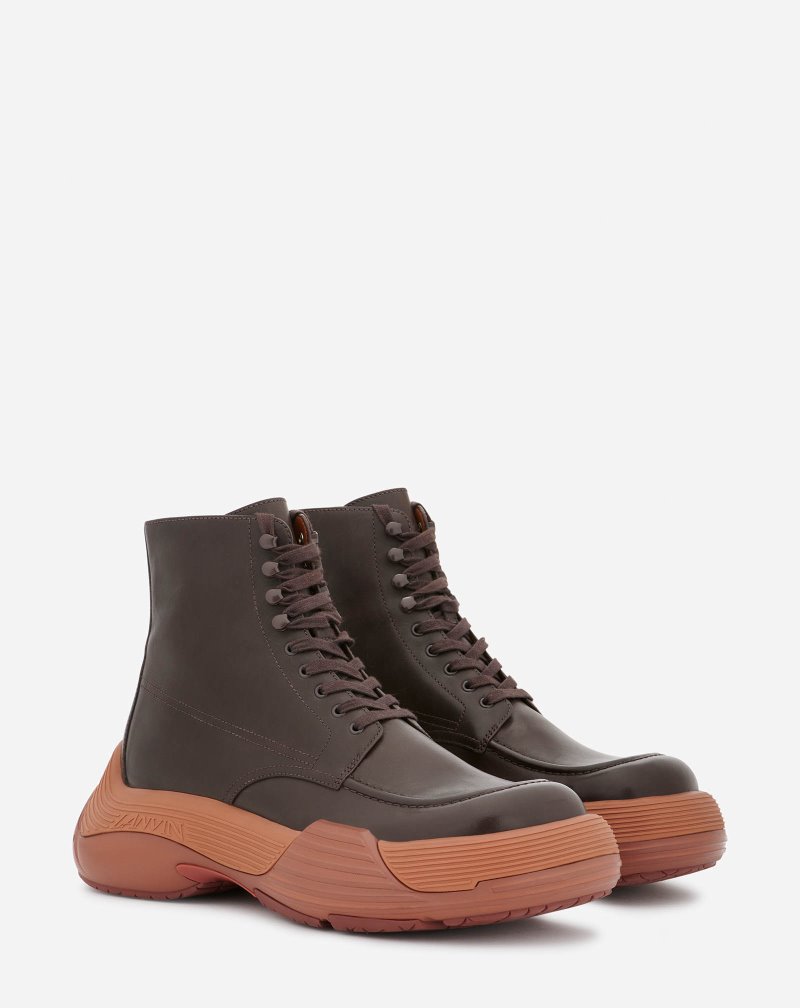 Lanvin Flash-x Bold Leather Lace-up Boots Stövlar Herr Bruna Bruna | CN02-0432W4