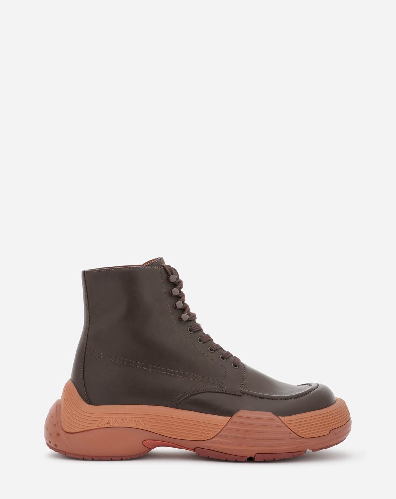 Lanvin Flash-x Bold Leather Lace-up Boots Stövlar Herr Bruna Bruna | CN02-0432W4