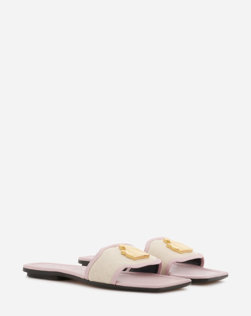 Lanvin Flat Leather Sandals Sandaler Dam Rosa | WL67-6537J2