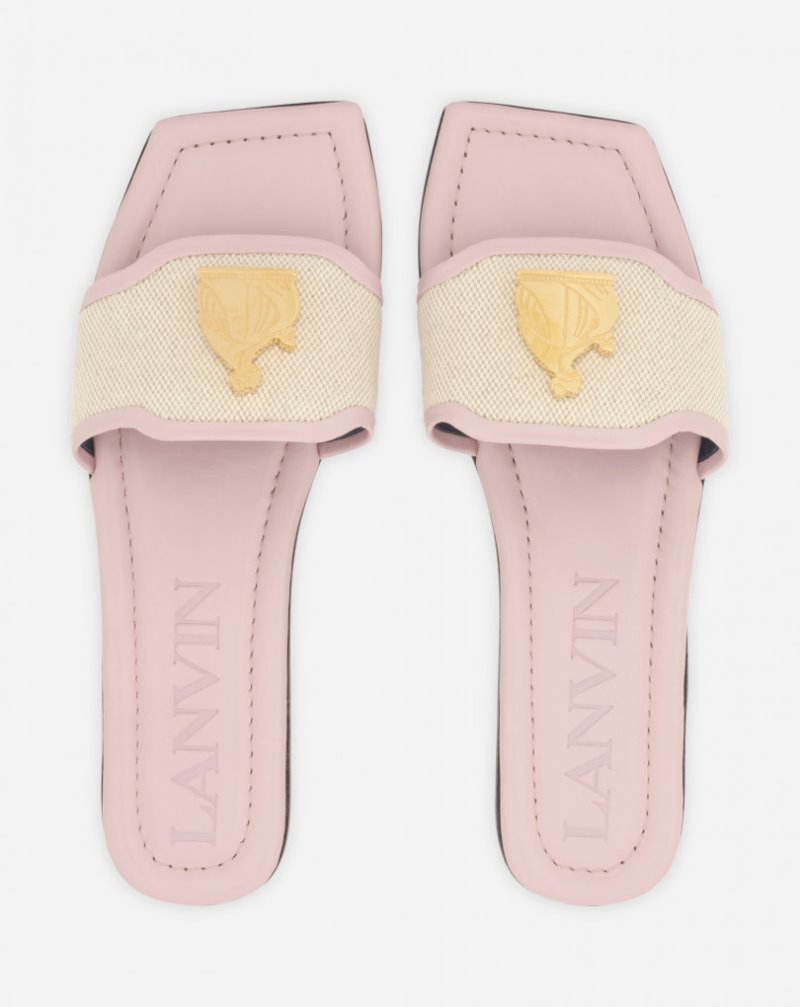 Lanvin Flat Leather Sandals Sandaler Dam Rosa | WL67-6537J2