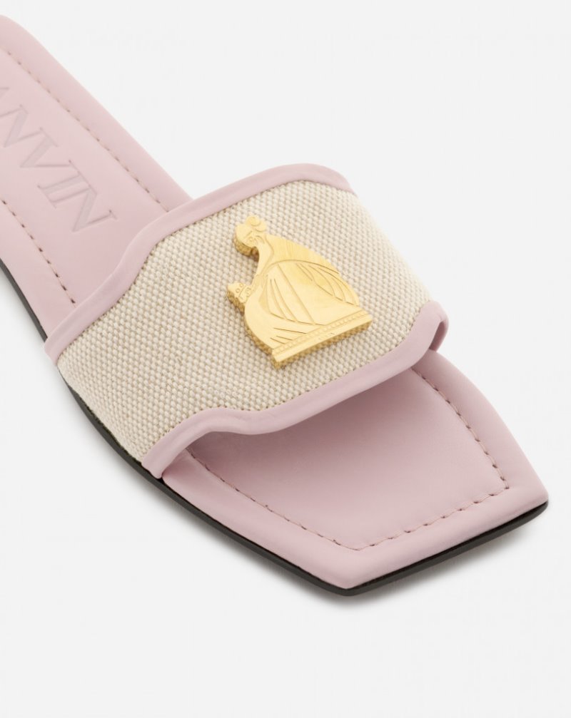 Lanvin Flat Leather Sandals Sandaler Dam Rosa | WL67-6537J2