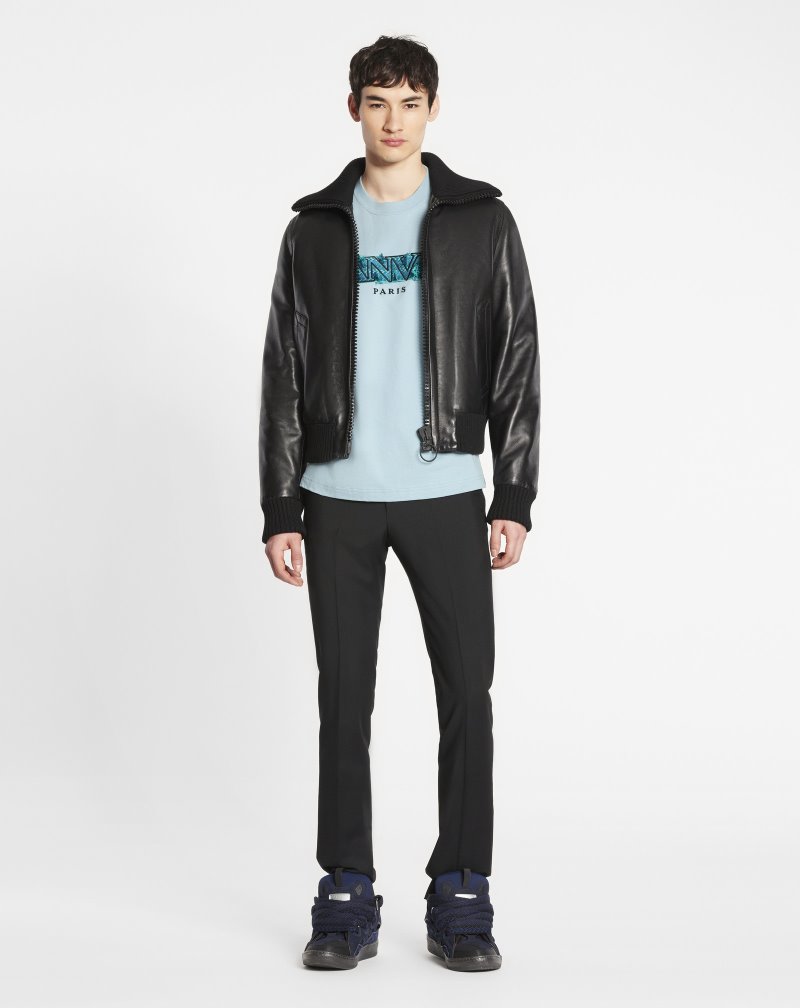 Lanvin Harrington Leather Jacket Jackor Herr Svarta | LX10-6930D4
