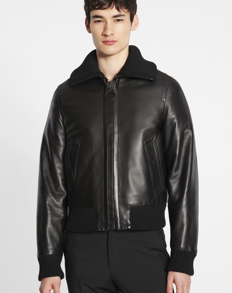 Lanvin Harrington Leather Jacket Jackor Herr Svarta | LX10-6930D4