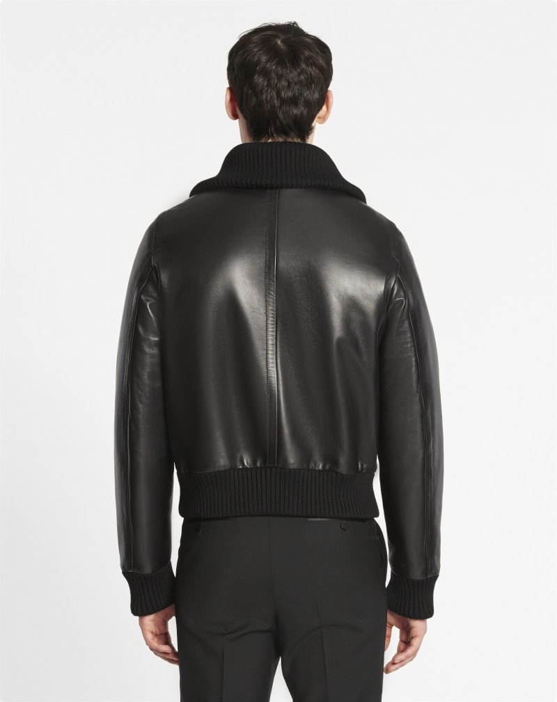 Lanvin Harrington Leather Jacket Jackor Herr Svarta | LX10-6930D4