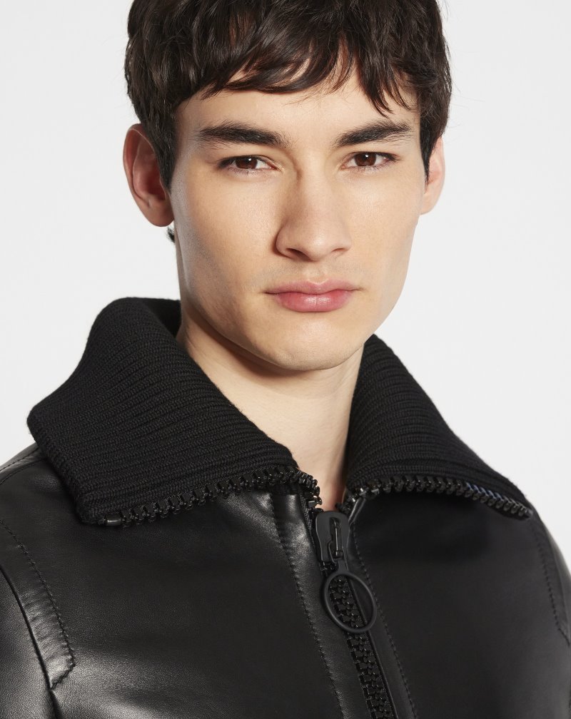 Lanvin Harrington Leather Jacket Jackor Herr Svarta | LX10-6930D4