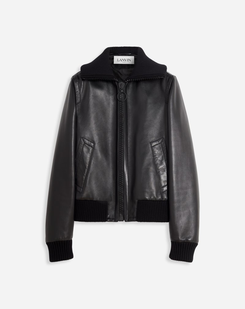 Lanvin Harrington Leather Jacket Jackor Herr Svarta | LX10-6930D4