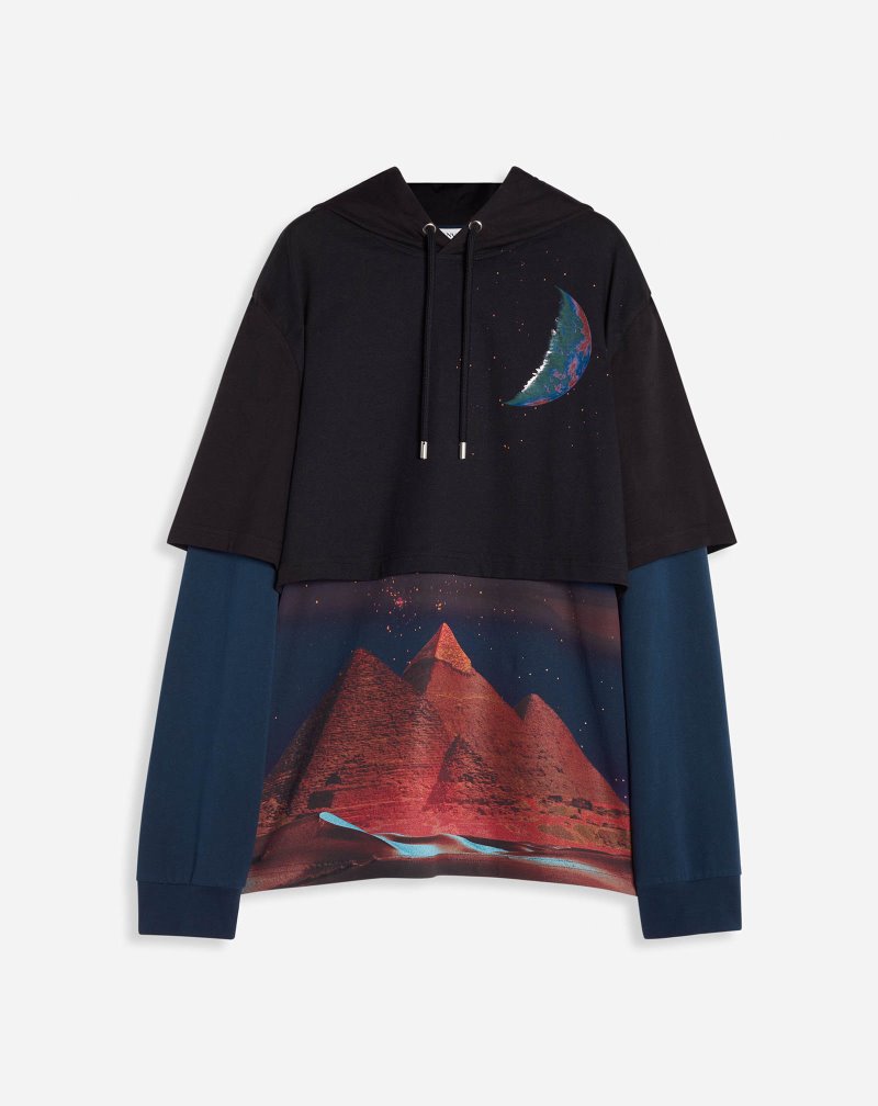 Lanvin Hooded Sweater With Sci-fi Print Tröjor Herr Svarta | NN08-7788M7