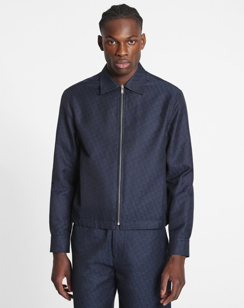 Lanvin Jl3d Jacquard Zip-up Shirts Skjorta Herr Blå | CC89-9079G2