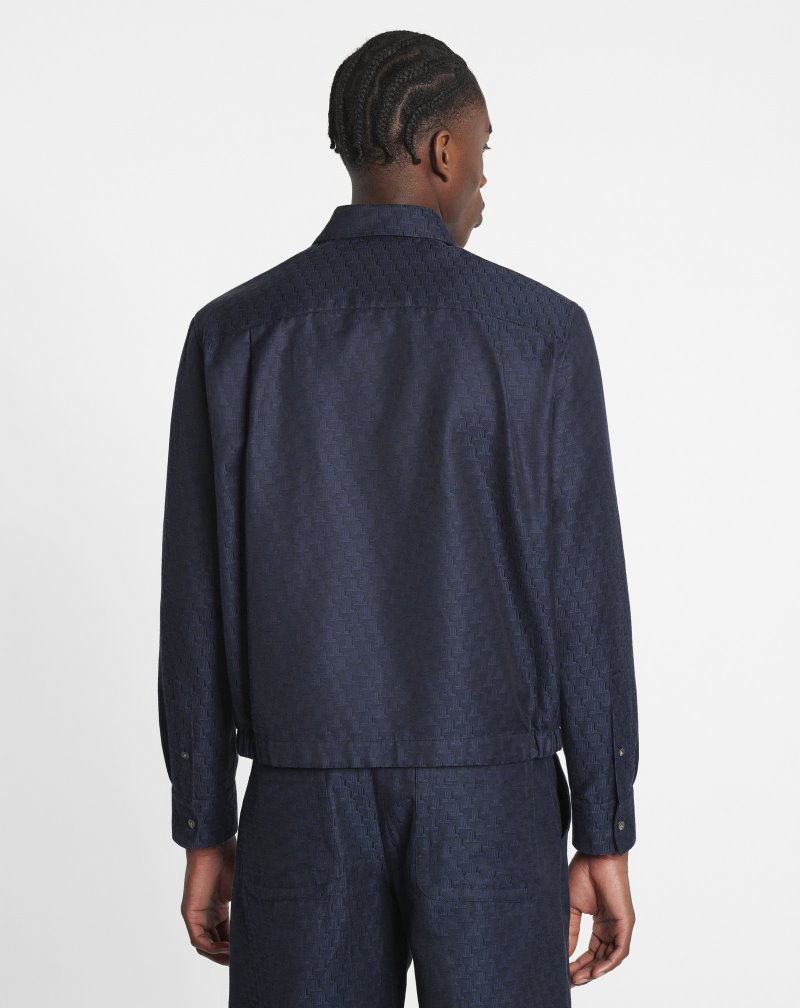 Lanvin Jl3d Jacquard Zip-up Shirts Skjorta Herr Blå | CC89-9079G2