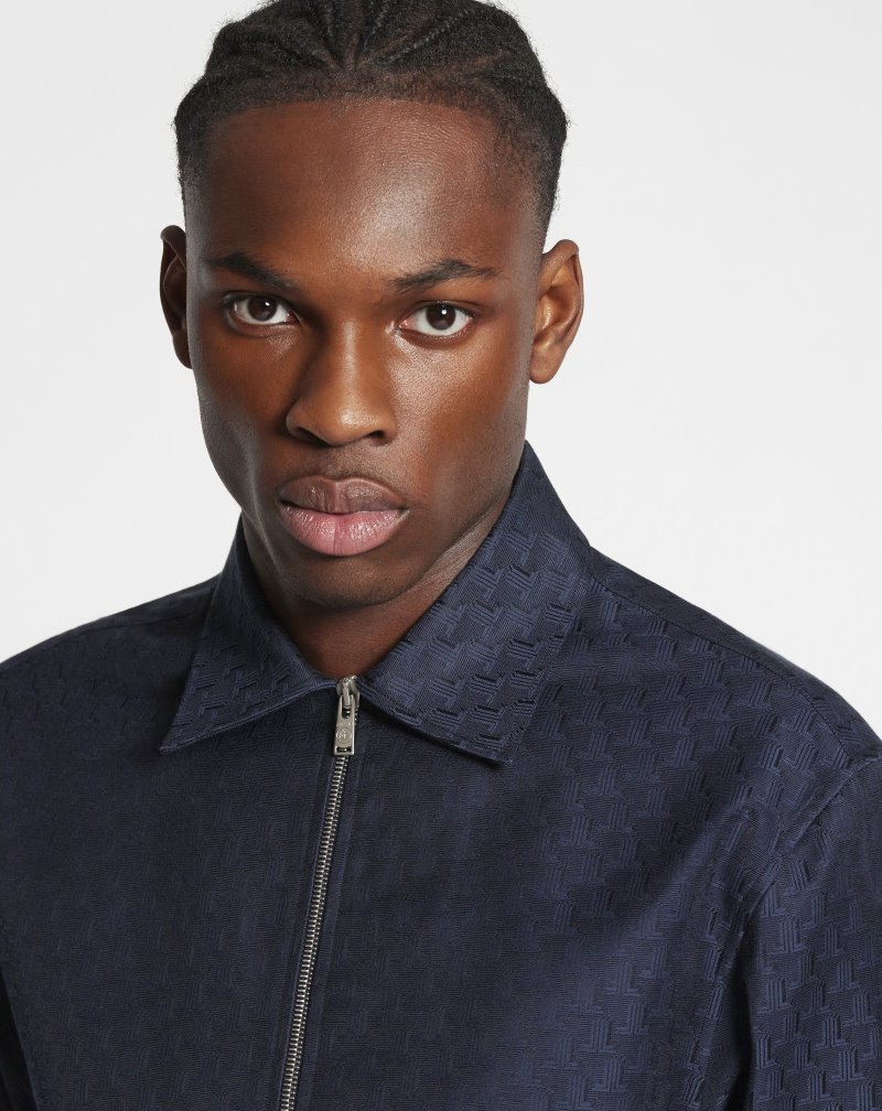 Lanvin Jl3d Jacquard Zip-up Shirts Skjorta Herr Blå | CC89-9079G2