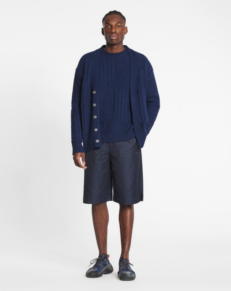 Lanvin Jl3d Thick Knit Cardigan Kofta Herr Blå | DA10-9570P2