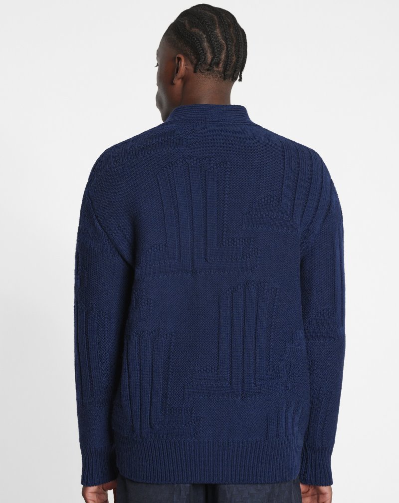 Lanvin Jl3d Thick Knit Cardigan Kofta Herr Blå | DA10-9570P2