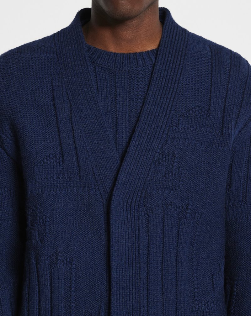 Lanvin Jl3d Thick Knit Cardigan Kofta Herr Blå | DA10-9570P2