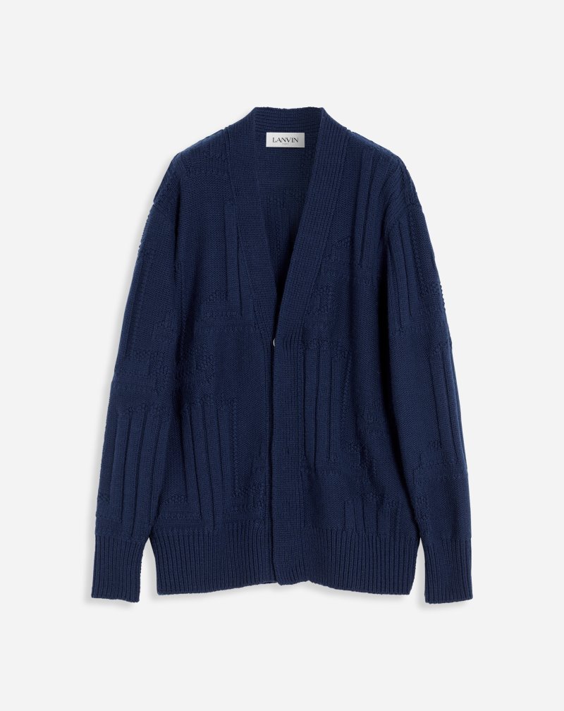 Lanvin Jl3d Thick Knit Cardigan Kofta Herr Blå | DA10-9570P2
