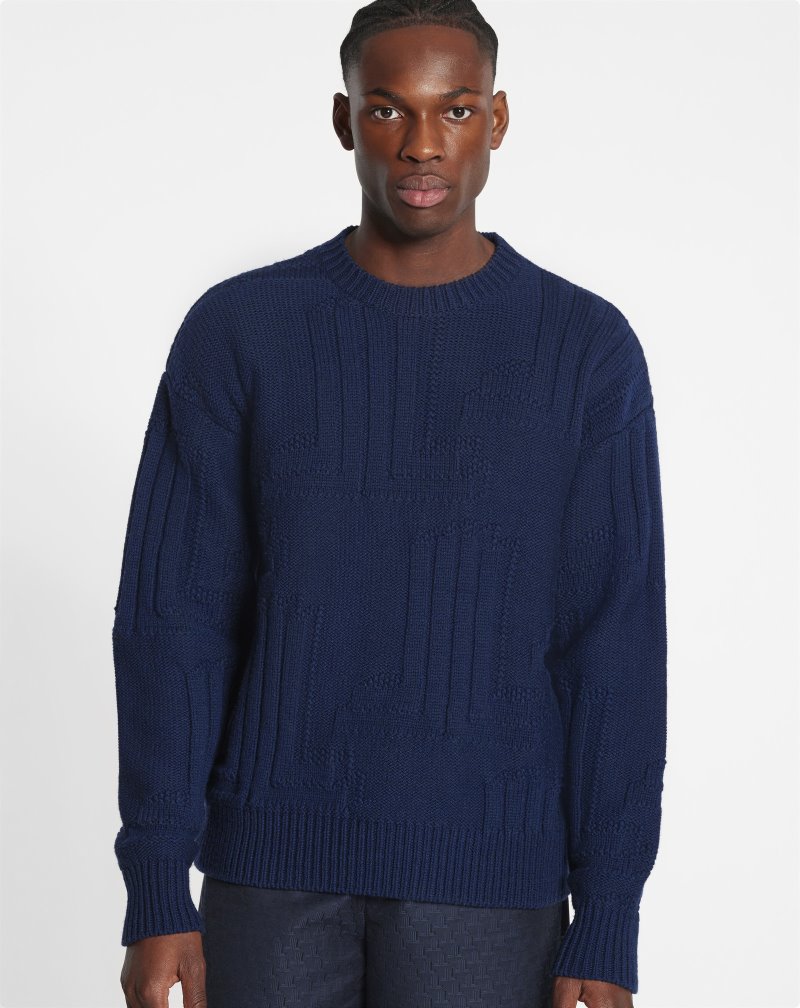 Lanvin Jl3d Thick Round Neck Sweater Tröjor Herr Blå | EI66-4876M4