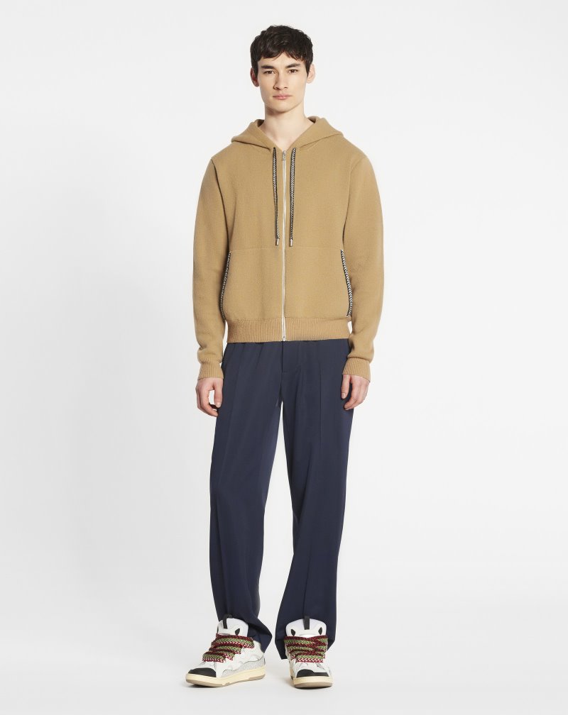 Lanvin Knit Zip-up Curb Hoodie Hoodie Herr Beige | IS74-0484F0