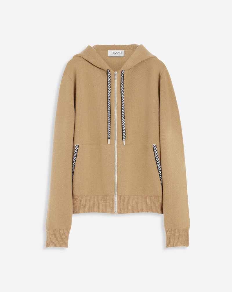 Lanvin Knit Zip-up Curb Hoodie Hoodie Herr Beige | IS74-0484F0