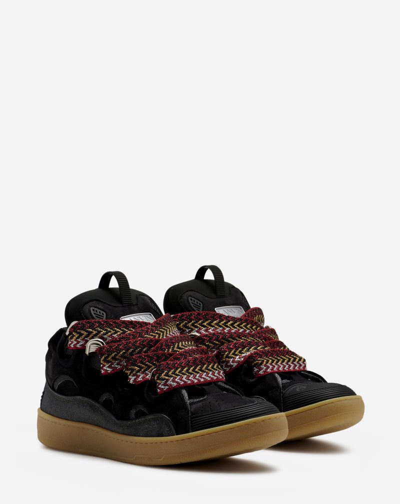 Lanvin Leather And Glitter Technical Material Curb Sneakers Sneakers Dam Svarta | CX31-4271X5
