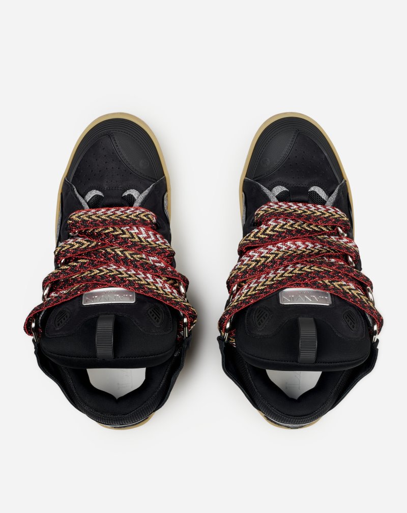 Lanvin Leather And Glitter Technical Material Curb Sneakers Sneakers Dam Svarta | CX31-4271X5