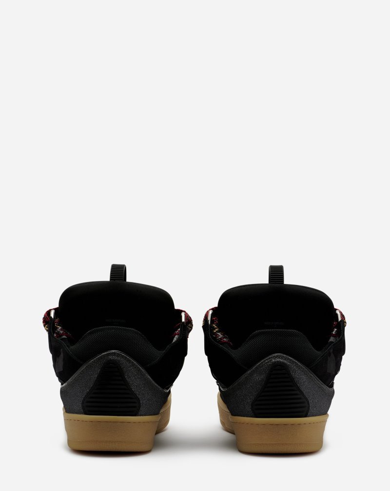 Lanvin Leather And Glitter Technical Material Curb Sneakers Sneakers Dam Svarta | CX31-4271X5