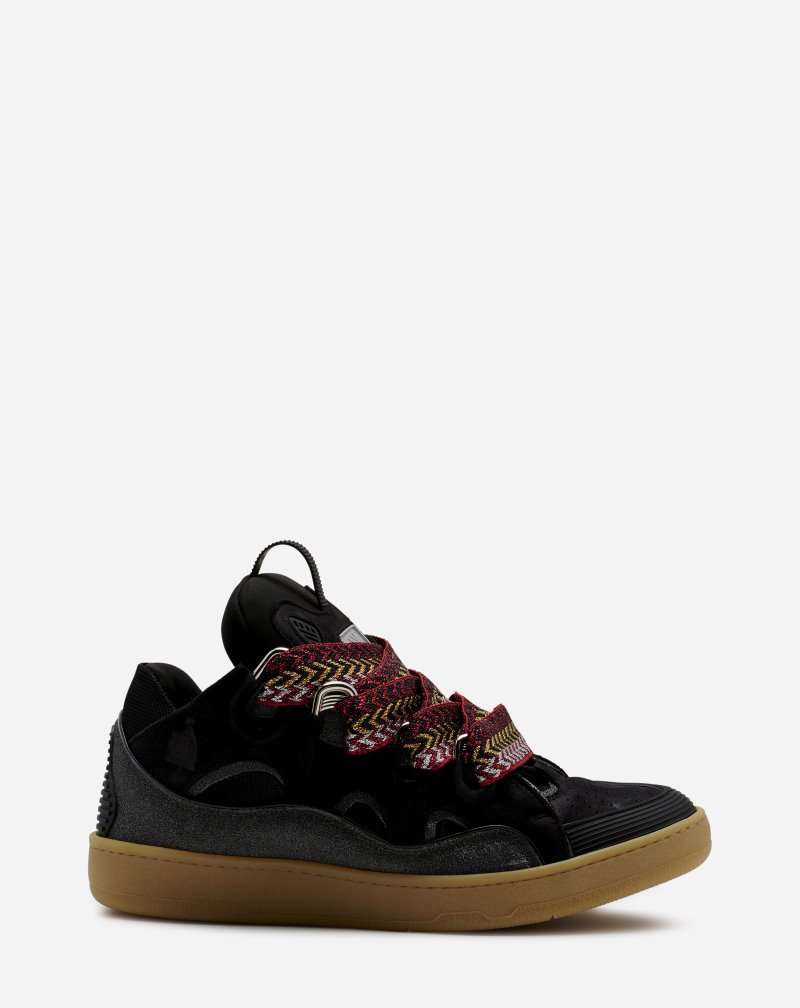 Lanvin Leather And Glitter Technical Material Curb Sneakers Sneakers Dam Svarta | CX31-4271X5