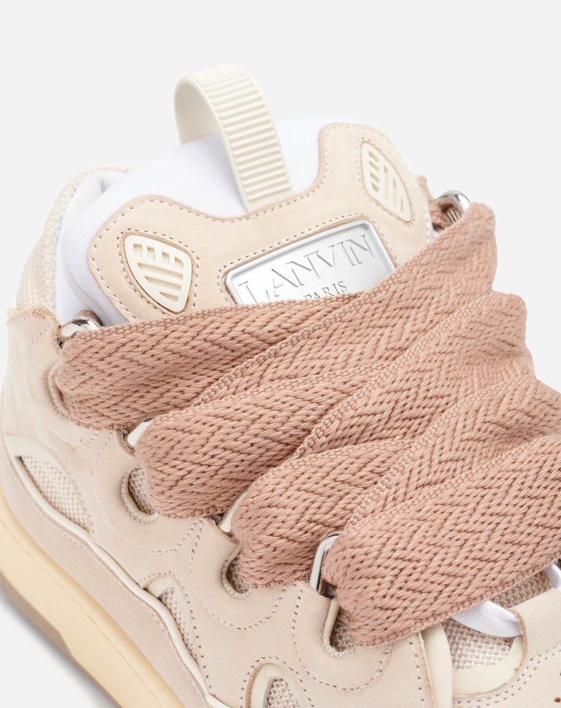 Lanvin Leather Curb Sneakers Sneakers Dam Beige | DL29-4739O8