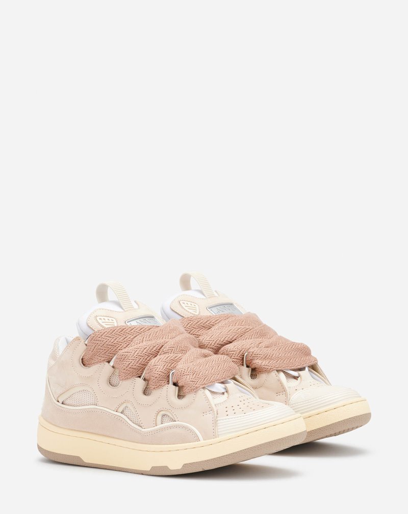 Lanvin Leather Curb Sneakers Sneakers Dam Beige | DL29-4739O8