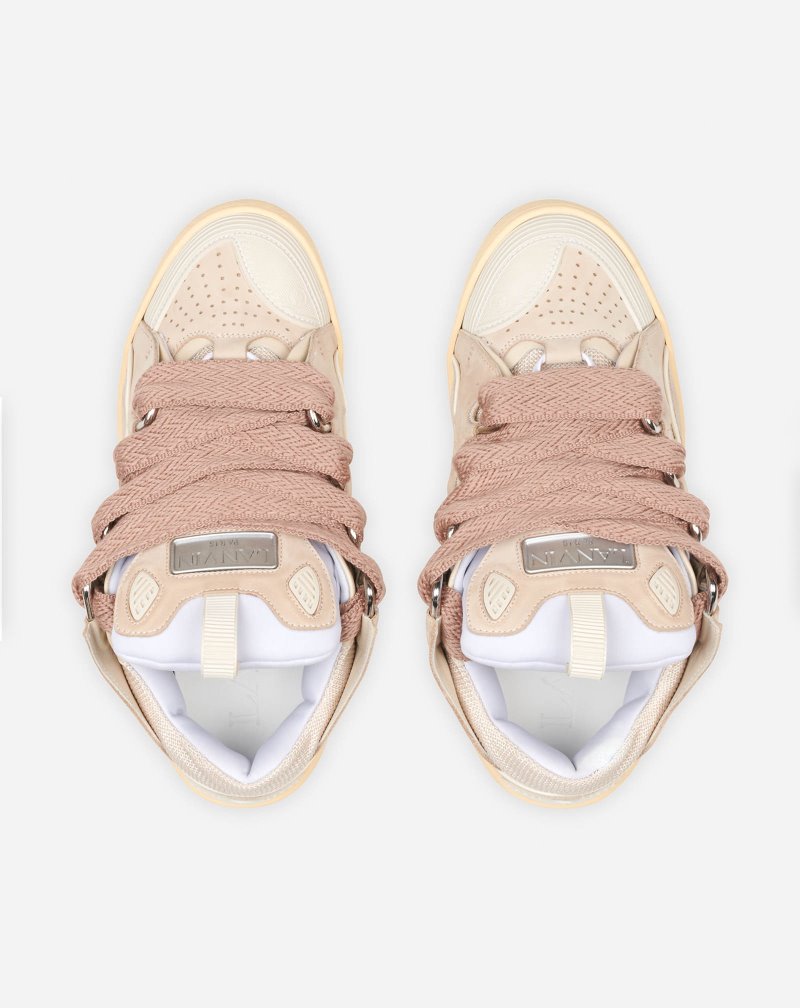 Lanvin Leather Curb Sneakers Sneakers Dam Beige | DL29-4739O8