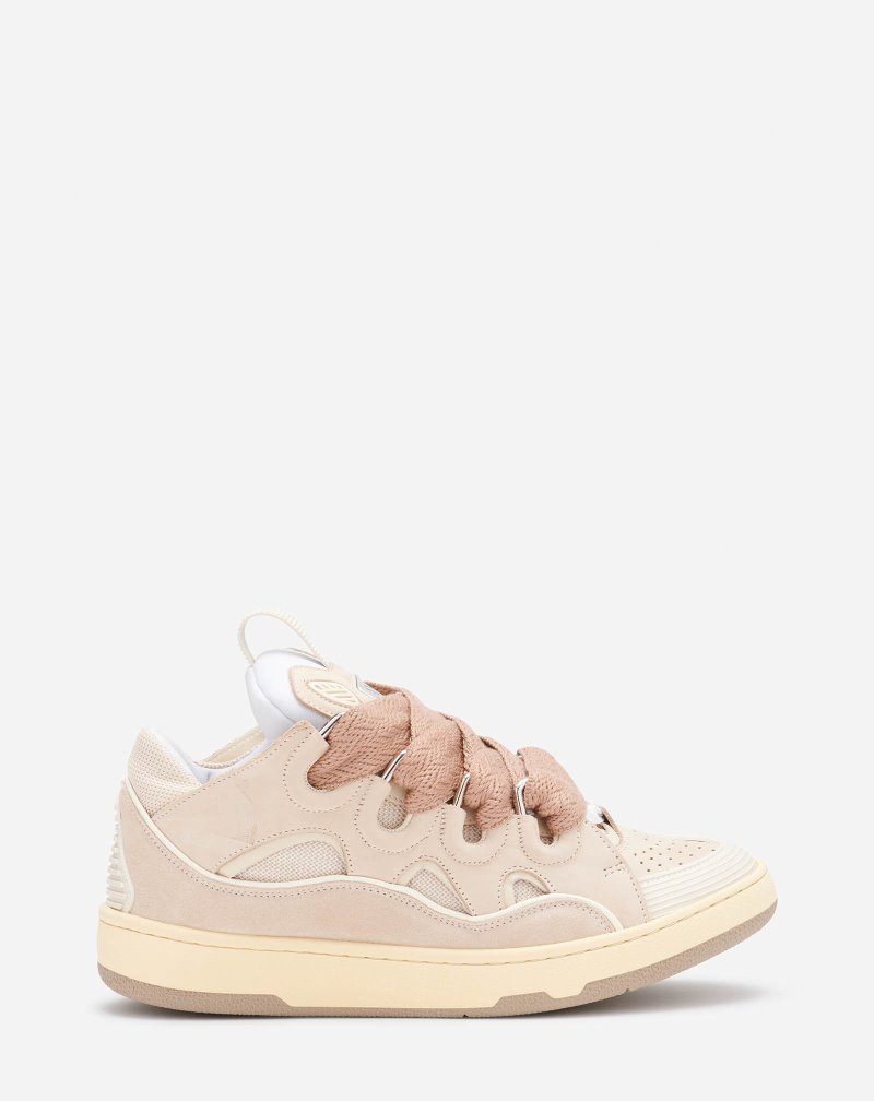 Lanvin Leather Curb Sneakers Sneakers Dam Beige | DL29-4739O8