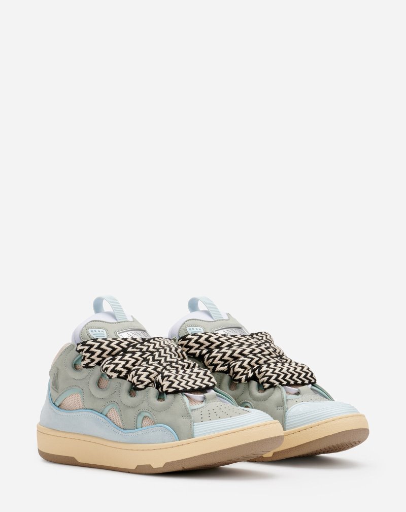 Lanvin Leather Curb Sneakers Sneakers Herr Ljusblå | KN50-1840I0