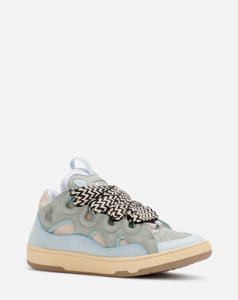 Lanvin Leather Curb Sneakers Sneakers Herr Ljusblå | KN50-1840I0