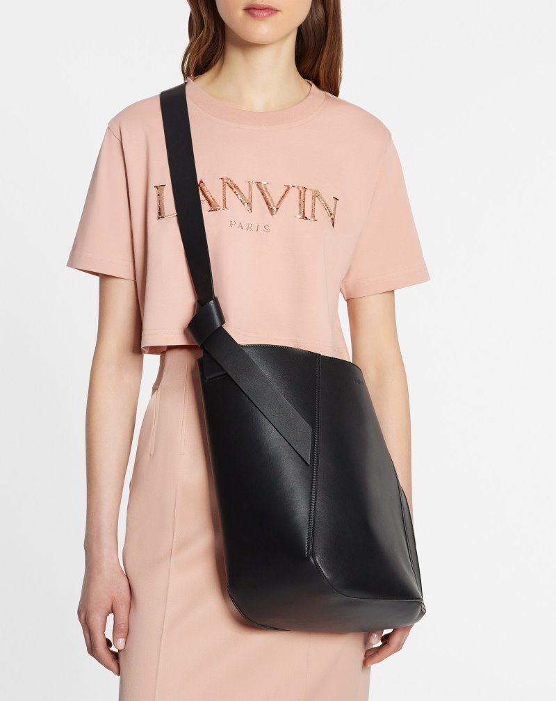 Lanvin Leather Mm Hobo Tie Bag Hobo Väska Herr Svarta | BG20-8080U8