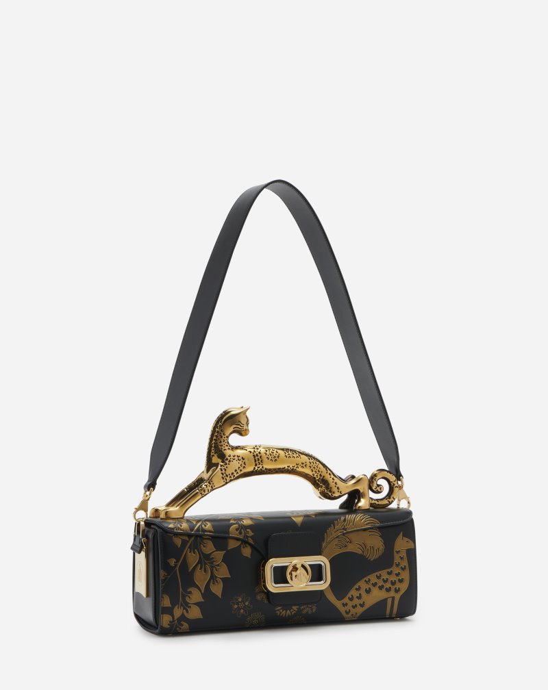 Lanvin Leather Rateau Pencil Cat Bag Väskor Dam Svarta Guld | SV07-9097M8