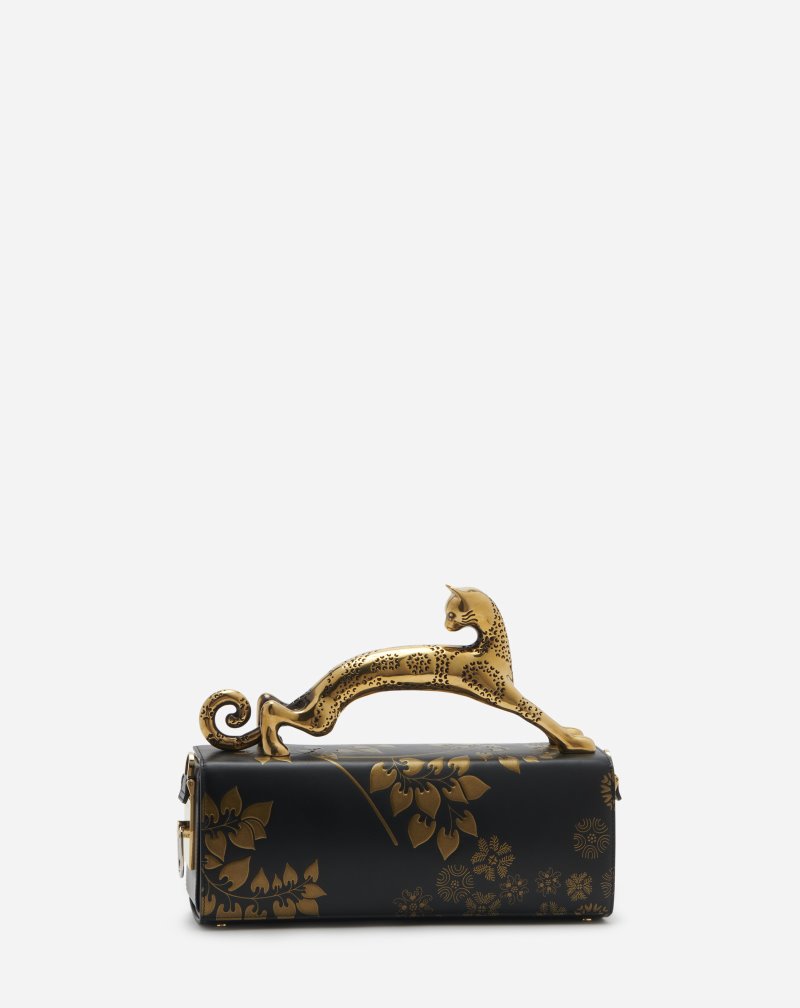 Lanvin Leather Rateau Pencil Cat Bag Väskor Dam Svarta Guld | SV07-9097M8