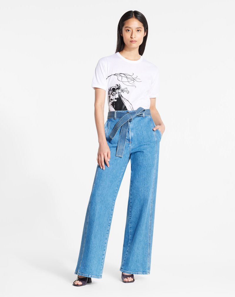 Lanvin Logo Embroidered Pants Byxor Dam Ljusblå | AQ18-0808S4