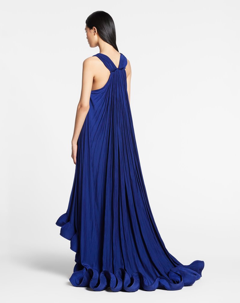Lanvin Long Charmeuse Tribute Dress Klänning Dam Indigo | SE97-7697P9