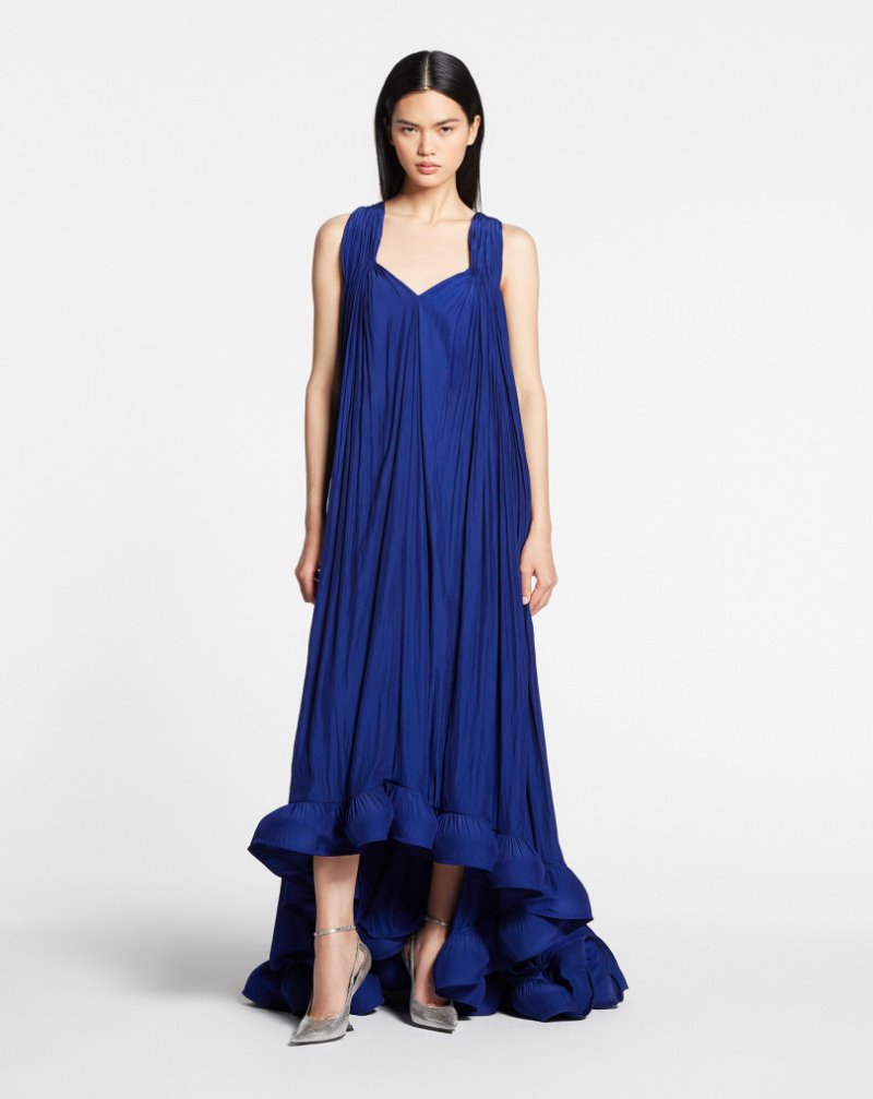 Lanvin Long Charmeuse Tribute Dress Klänning Dam Indigo | SE97-7697P9