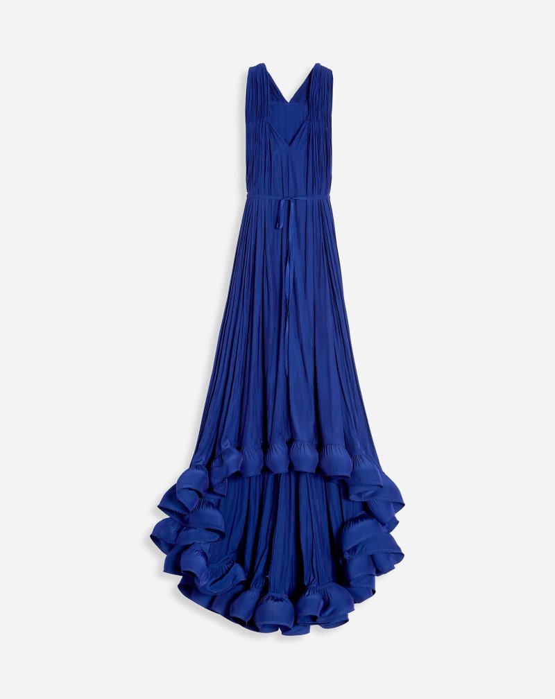 Lanvin Long Charmeuse Tribute Dress Klänning Dam Indigo | SE97-7697P9