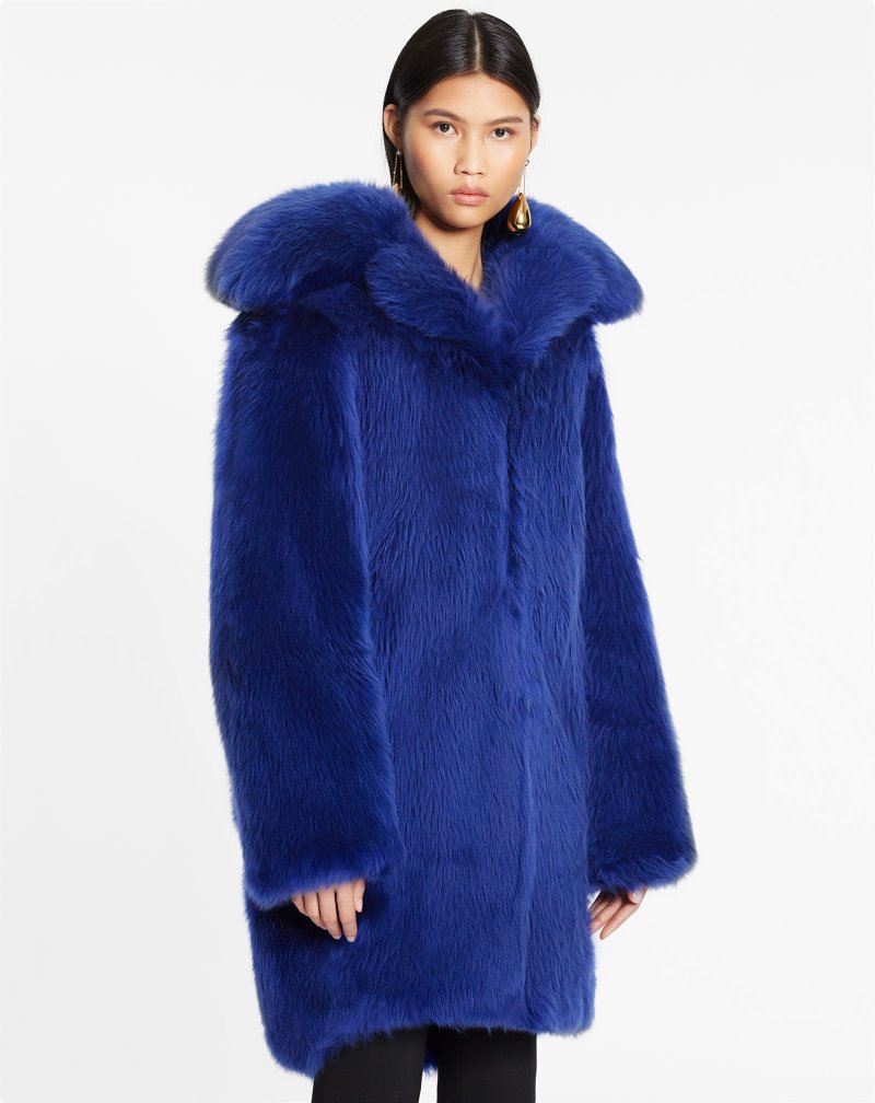 Lanvin Long Fur Coat Rockar Dam Blå | UL31-4961J7