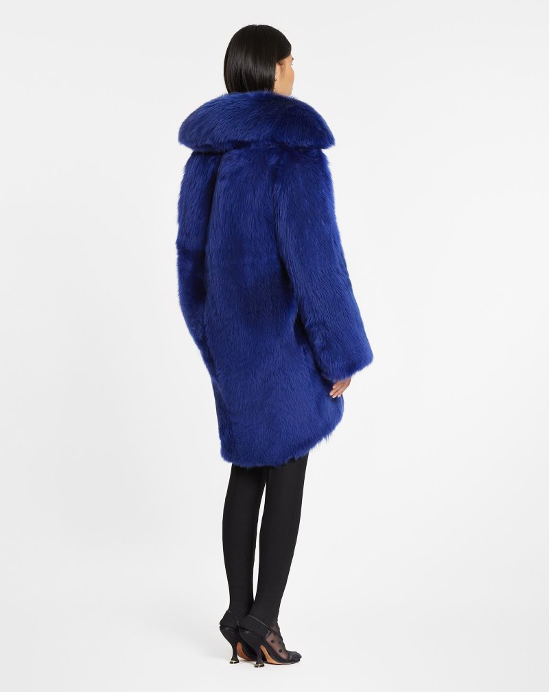 Lanvin Long Fur Coat Rockar Dam Blå | UL31-4961J7