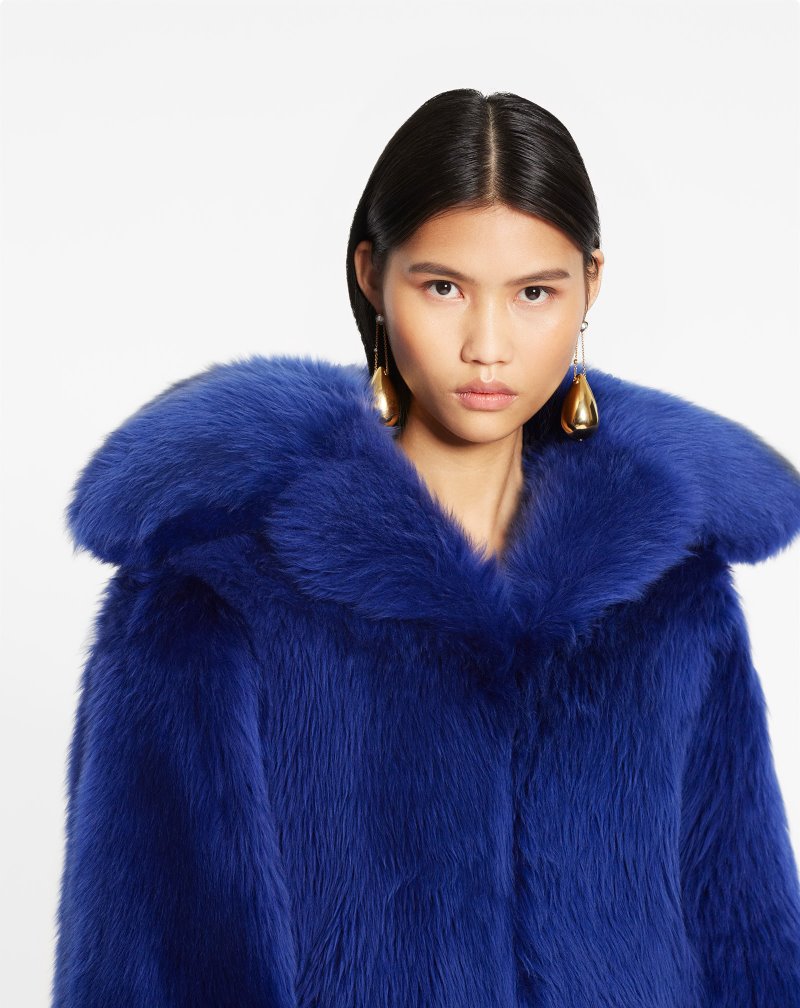 Lanvin Long Fur Coat Rockar Dam Blå | UL31-4961J7